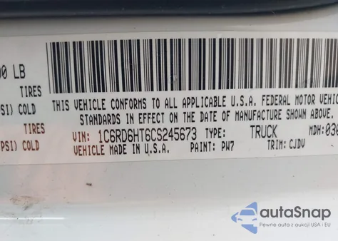 2012 Ram 1500 Sport from USA, damaged, VIN 1C6RD6HT6CS245673